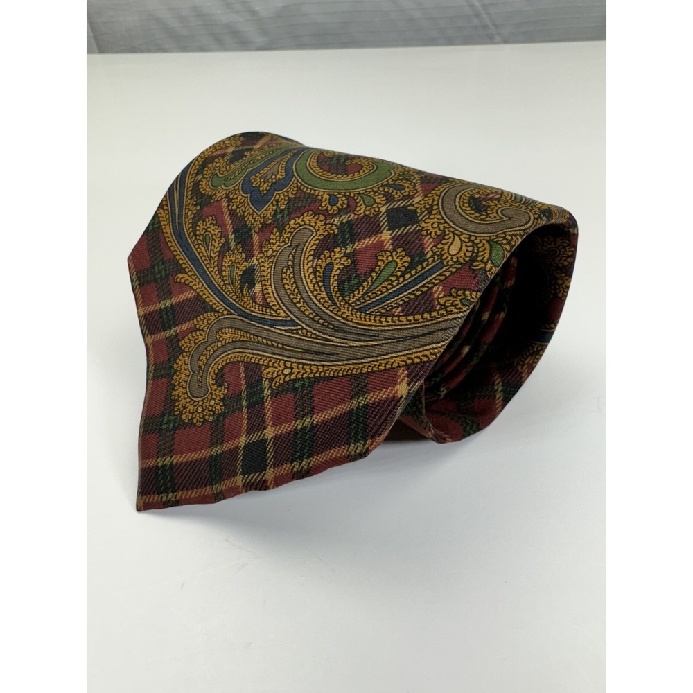 Tommy Hilfiger NECK TIE, 100% Italian Silk, Dark Red/Green/Paisley, Made in USA - Picture 3 of 6